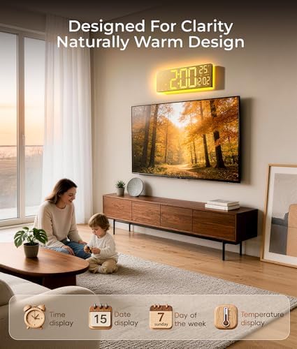 EASYERA 16.5" Large Digital Wall Clock BT Sync, 11 Scenes Mode Beige Clock - Image 2