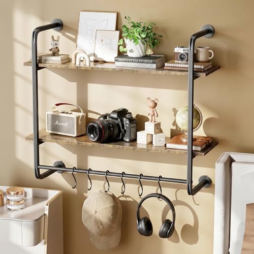 2 Tier Industrial Pipe Floating Shelf, 31.5" Kitchen Wall Shelves - Image 5