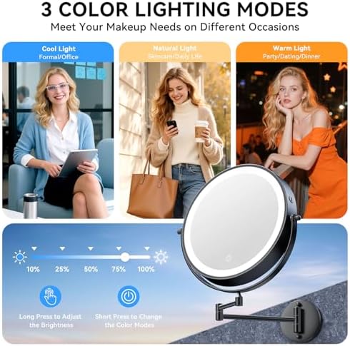 Auxmir 9″ 5000mAh 1X/30X Wall Mounted Lighted Magnifying Makeup Mirror - Image 5