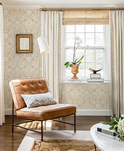 Heroad Vintage Peel and Stick Wallpaper Pink and Green Floral Contact Paper - Image 5