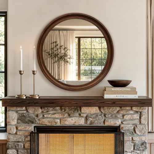 Round Wood Mirror, Walnut Brown - Image 5