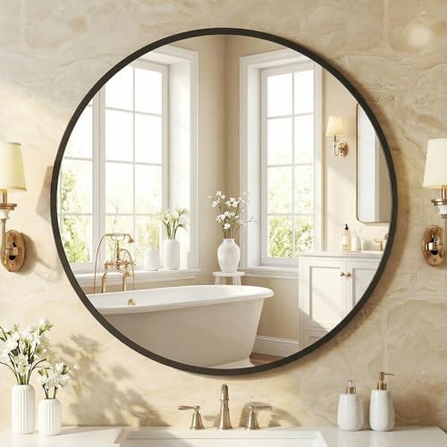 NEWBULIG 30 Inch Round Wall Mirror, Bathroom Mirrors by NEWBULIG