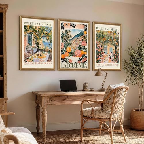 SYWENNOI Triptych Framed Dolce Far Niente Cnavas Wall Art 24x36 inch x3 - Image 5