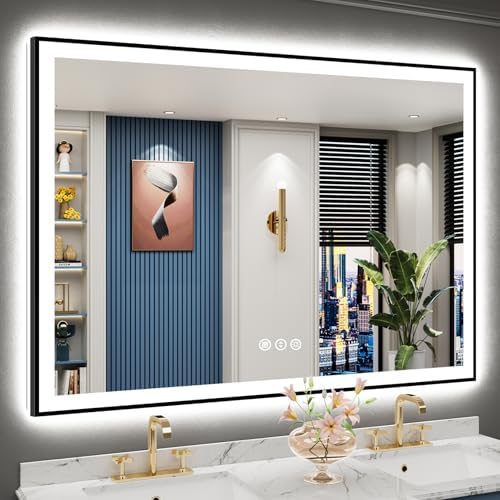 55x40 Black LED Bathroom Mirror, Backlit & Front Lit Lighted Mirror by Awandee