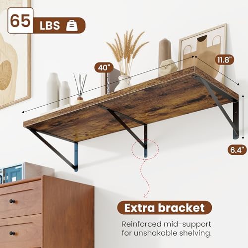 Deep Wall Shelves 40"W x 12"D Engineered Wood Floating Shelves - Image 3