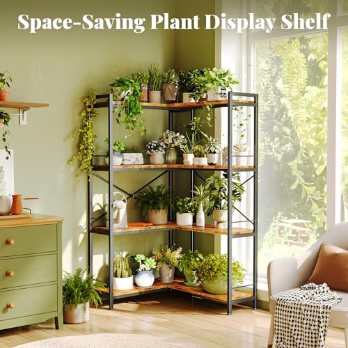 Huuger 4 Tier Bookshelf, L Shaped Corner Bookshelf - Image 4