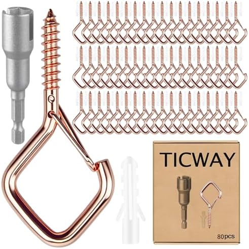 2.36IN Ceiling Screw Hooks for Hanging Plants, Safety Buckle by Ticway