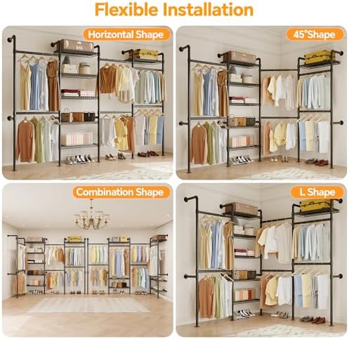 Higeego W4 Wall Mounted Clothes Rack, Industrial Pipe Clothing Rack - Image 6