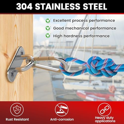 sprookber 304 Stainless Steel Pad Eye Snap Hook, M8 Ceiling Hook 1200Lb - Image 5