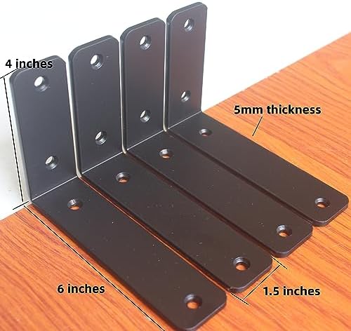 10 Pack - L 6" x H 4" x W1.5, 5mm Thick Black L Shelf Bracket, Iron Shelf - Image 2