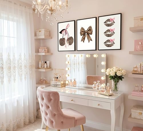 YZLYAD 3Pcs Trendy Leopard Print Wall Art, Fashion Bow Cherry Lips Y2k Poster - Image 4