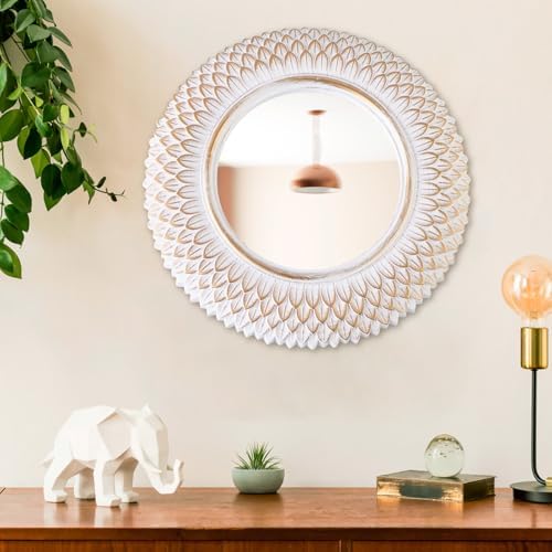 Decorative Wall Mirror, Round White Mirror, 10 x 10in - Image 5