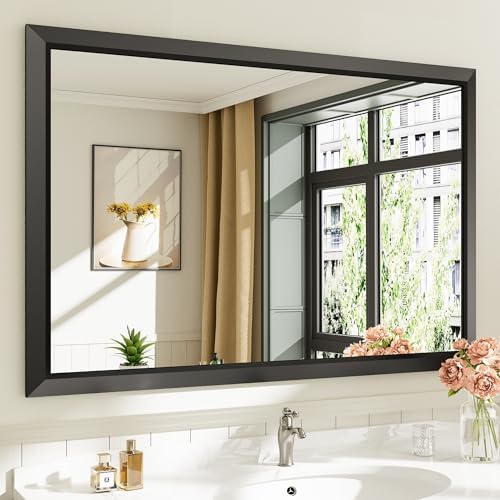 Briivue Black Metal Framed Bathroom Wall Mirror, 48x32 Inch by Briivuemodernmirrors