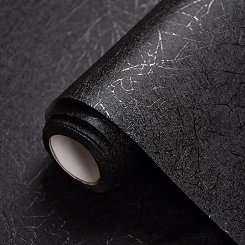 Cohoo Home Black Wallpaper Peel and Stick Contact Paper Black Silk15.7×197” by CohooHome