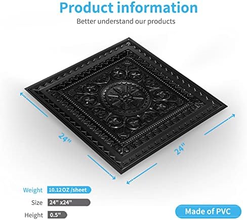Art3d 12-Pack PVC Drop Ceiling Tiles, Plastic Sheet in Black, 2 x 2 ft - Image 4