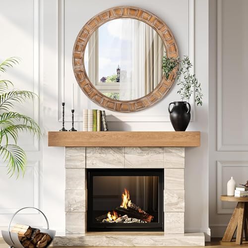 30 Inch Brown Solid Wood Round Wall Mirrors - Image 6