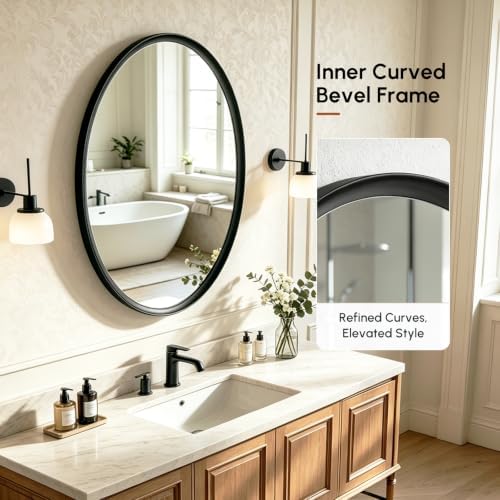 USHOWER Black Oval Bathroom Mirror, 20x28 Inch Oval Mirror - Image 2