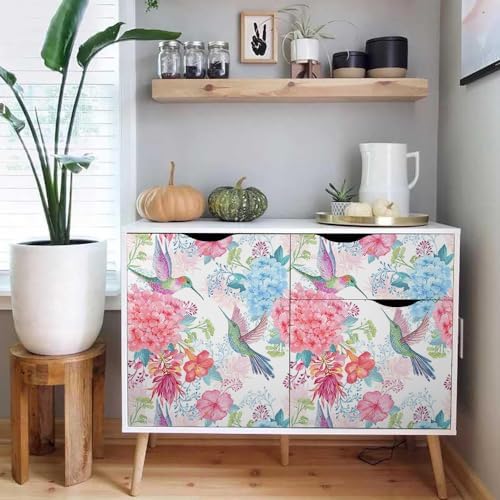 Vintage Pink Hydrangea Floral Hummingbird Birds Flower Peel and Stick Wallpaper - Image 5