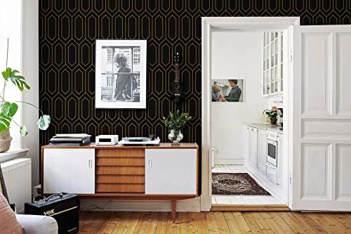 Safiyya 590"x17.3" Gold and Black Peel and Stick Wallpaper Contact Paper Self - Image 4