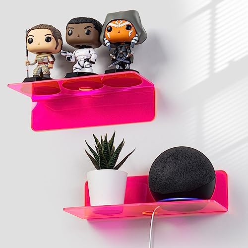 OAPRIRE Acrylic Floating Wall Shelves Fluorescent Pink, No Drill, 9 Inch 2P by OAPRIRE