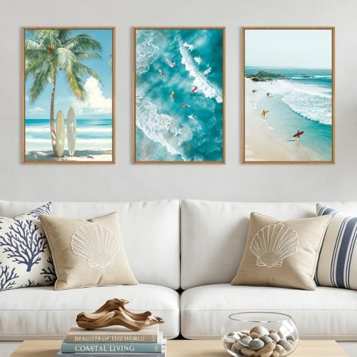 IARTTOP Large Tropical Beach Surfing Framed Wall Art 16x24 Inch Blue Summer by IARTTOP