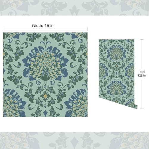 FLFK Peacock Wallpaper Peel and Stick Green Wallpaper Waterproof Removable Wall - Image 2