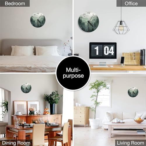 Forest Wall Clock Silent Non Ticking Battery Operated, Watercolor Green Forest - Image 4