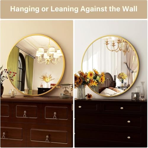 HARRITPURE 28" Round Mirror Gold Bathroom Circle Wall Mirror - Image 4