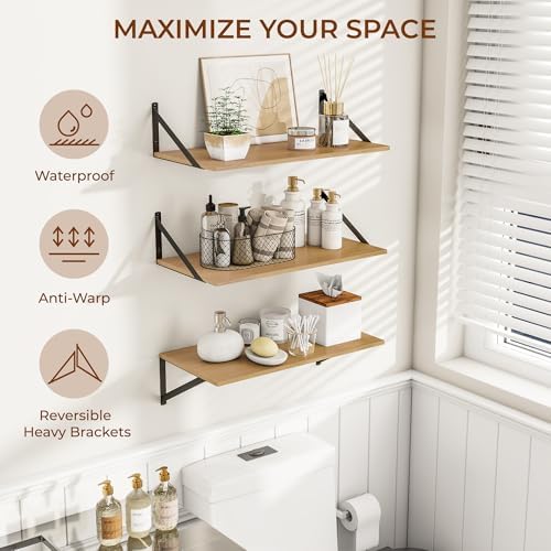 Heimlove 24W x 12D Deep Floating Shelves Set of 3 Oak - Image 4