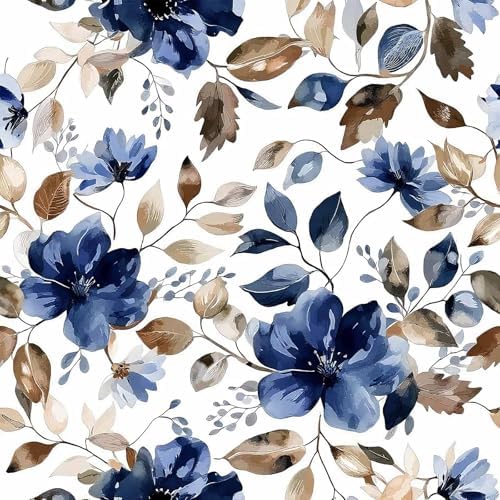 Modern Blue Floral Peel and Stick Wallpaper 17.7"x 70.7" by Wookmmy