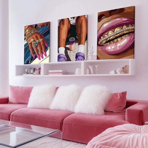 Framed Black Girl Wall Art Set of 3, Trendy Hip Hop Black Woman Wall Decor - Image 3