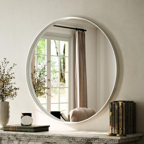 VooBang Round Bathroom Mirror, 32 inch Silver Gorgeous Deep Frame Modern Wall - Image 2