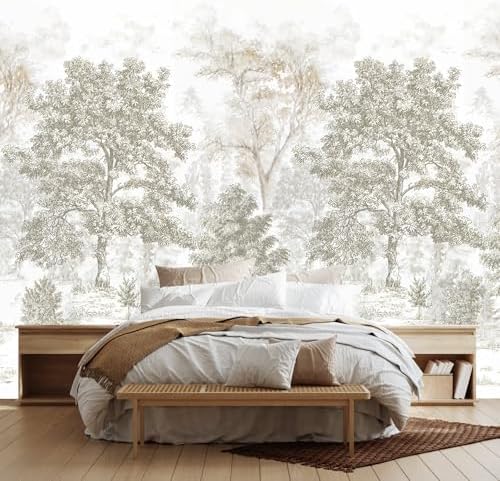 Beige Forest Peel and Stick Wallpaper Tree Landscape Wall Murals - Image 2