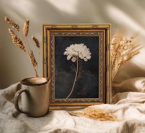 Vintage Gold Framed Floral Wall Art Dark Moody Flower Botonical Canvas Painting - Image 6