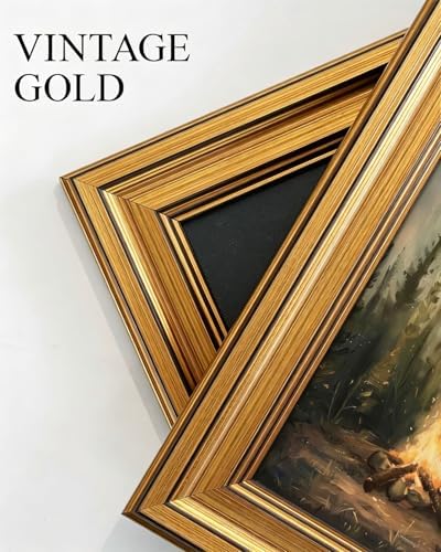 Gold Framed Wall Art, Rustic Campfire Canvas Prints, Vintage Forest Camping - Image 3