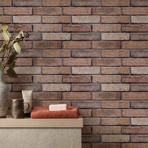 COMSTICKC 3D Brown Faux Brick Wall Panel Peel and Stick Wall Covering - Image 2