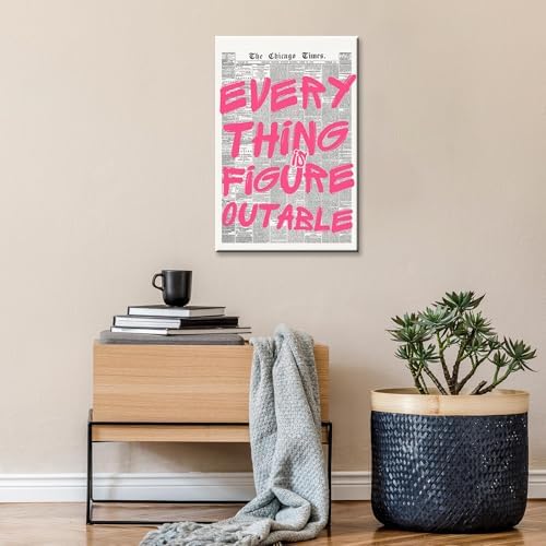 Every Thing Is Figure Outable Wall Art Retro Newspaper Pink Font Canvas Poster - Image 6