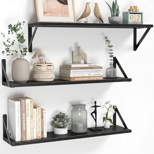 Heimlove Floating Shelves for Wall, 28 Inch Long Wood Floating Shelves Set of 3 by Heimlove