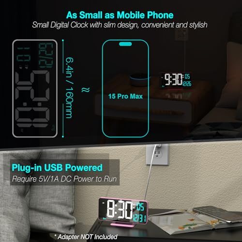 Pink Digital Clock for Bedroom 6.7in Dual Alarm Clock - Image 2
