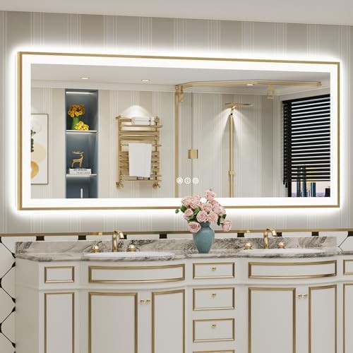 77x36 Gold LED Bathroom Mirror by Awandee
