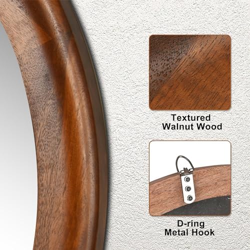 Round Wood 24 Inch Mirror for Wall, Circle Decorative Mirror - Image 4