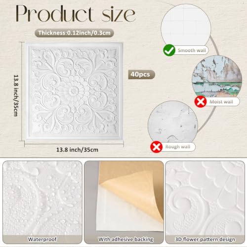 Nuanchu 40 Pcs 13.8 x 13.8 Inch Ceiling Tiles Peel and Stick - Image 2
