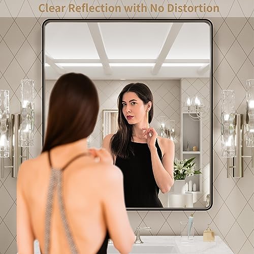 LOAAO 32x36 Inch Black Bathroom Mirror Metal Framed - Image 2