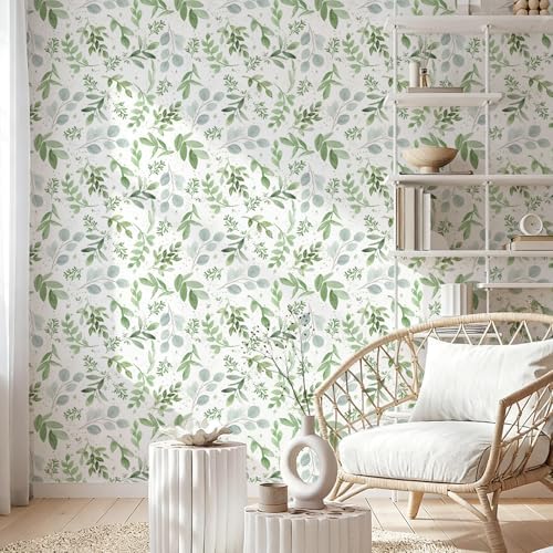 Leaf Peel and Stick Wallpaper Boho 17.32" X 196.85" Modern Sage Green Contact - Image 3