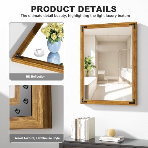 Hasipu Farmhouse Bathroom Mirror, Walnut Vintage Vanity Mirror Modern Farmhouse - Image 6