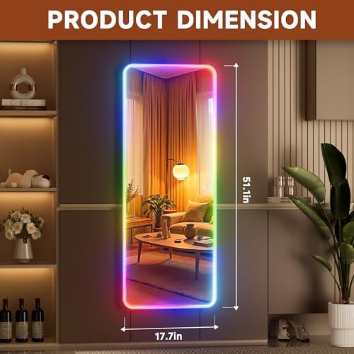 Hasipu 51"x17.7" LED RGB Door Mirror Full Length, Full Body Full Length Over - Image 4