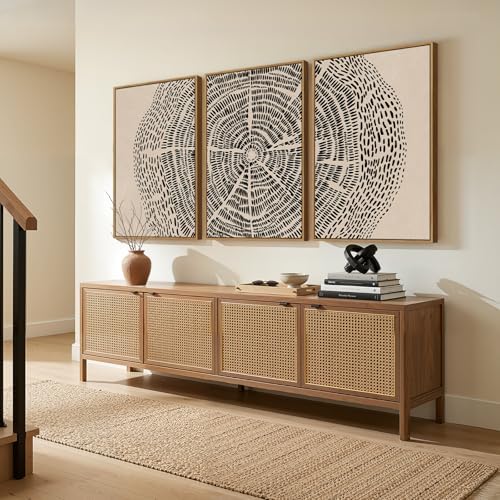 3 Piece Large Framed Neutral Tree Ring Wall Art - Image 4