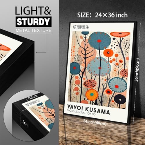 Yayoi. Kusama Black Framed Canvas Wall Art Vintage Japanese Painting Posters - Image 2