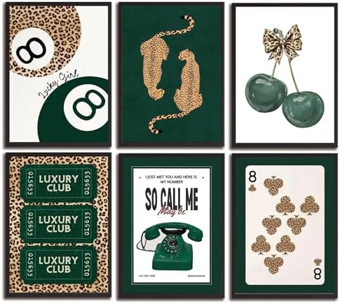 HHB 6Pcs Trendy Green Leopard Canvas Wall Art Unframed 8x10in by HHBWallart