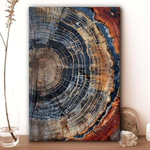 IBHJSART Framed Tree Ring Canvas Wall Art Wood Stump Prints Bedroom Office - Image 2